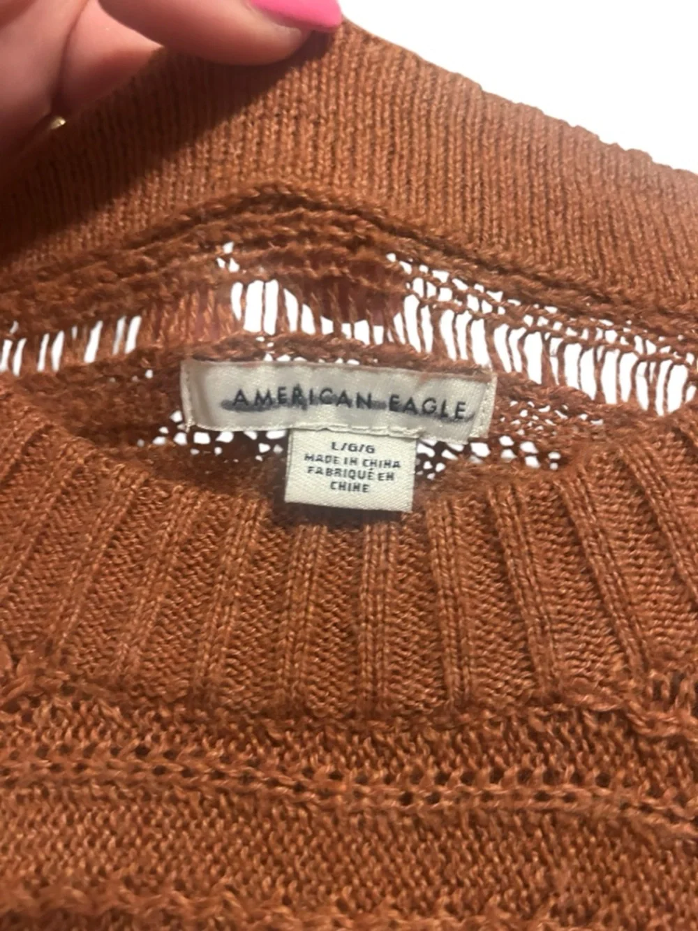 American Eagle Outfitters Open-Knit Crewneck Sweater in Rust